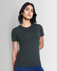 Women Essentials Stretch Brand Tee - Charcoal