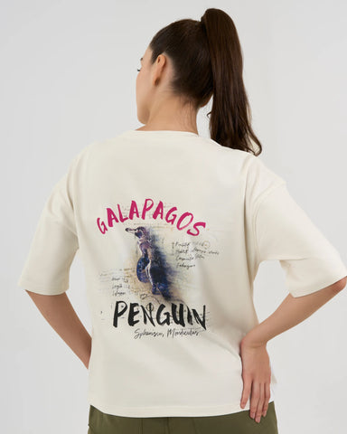 DISCOVERY Women's Galapagos Penguin Graphic Tee-Off-white