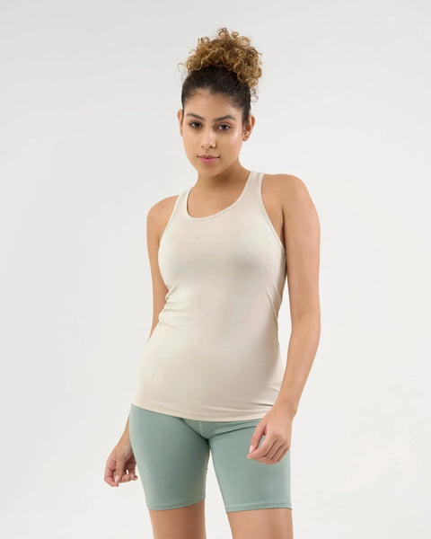 Women's AUSM5X™ Waist-Length Racerback Tank Top - Ivory Mist