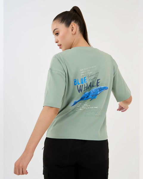 DISCOVERY Women's Blue Whale Graphic Tee - Ice Green